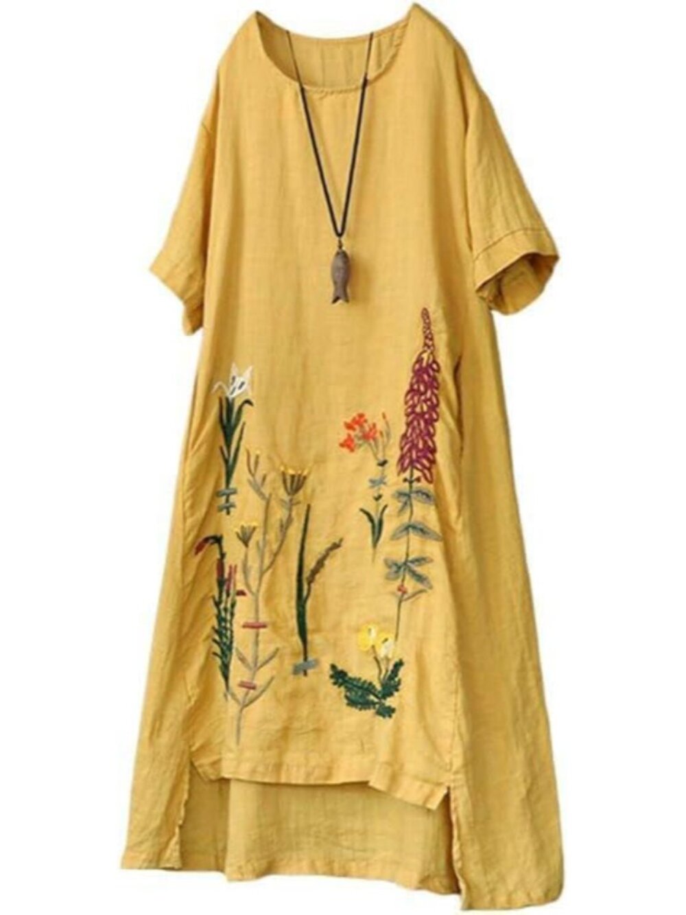 Women's Embroidered Linen Dress Summer Tunic Sundress